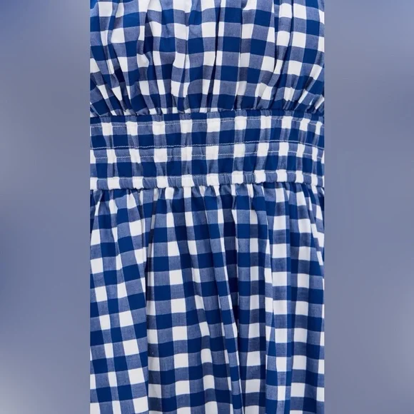 DARLING! NWT Tuckernuck Sea New York Cobalt Gingham Bubble Spring Dress Sz L - Picture 5 of 6